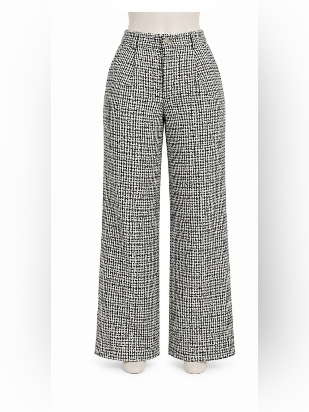 C'MONNSE Wide Leg Textured Pants in Black & White Size XL Like New